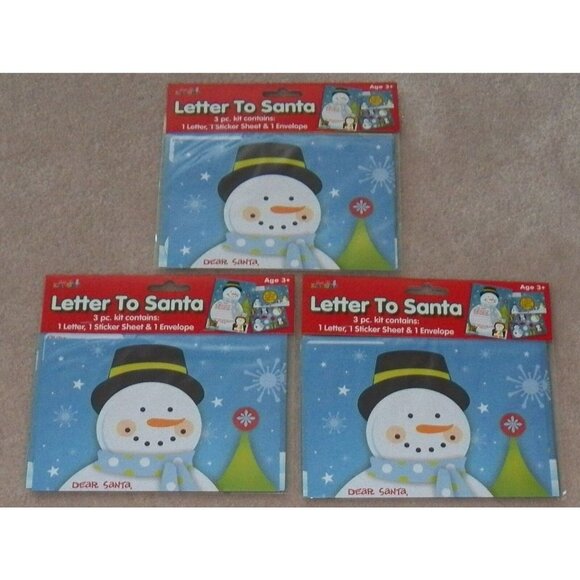 NEW Lot of 3 Letter To Santa 3-Piece Kit Letter Sticker Sheet Envelope Christmas - Picture 1 of 4